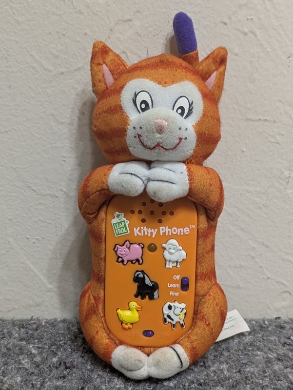 Leapfrog 1999 Soft & Smart KITTY Phone Plush Toy Animal Sounds Orange Cat WORKS!
