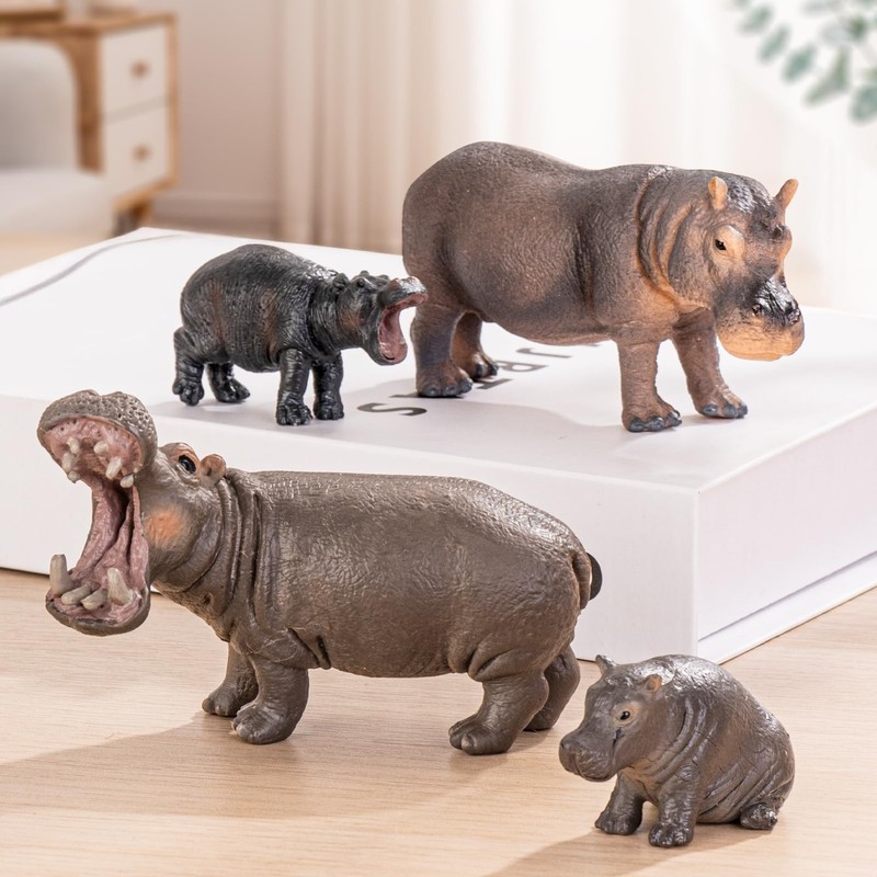 4PCS Hippo Safari Zoo Animal Figurines - Plastic Toy Figures for Kids, Party Fav gallery