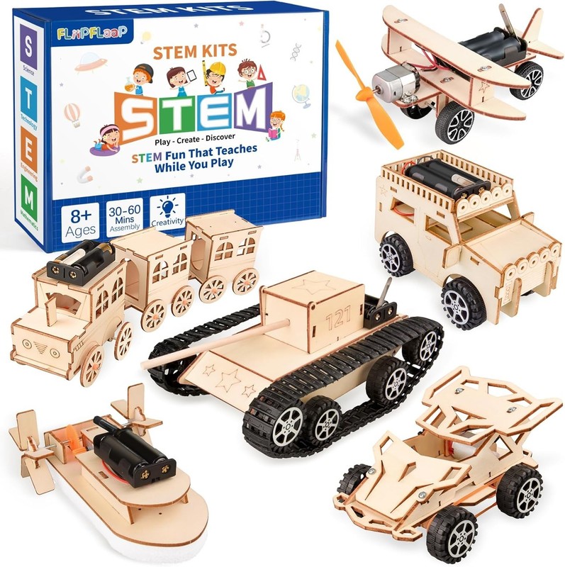 6 in 1 STEM Science Kits for Kids 8-12 5-7, Wood Craft Kit for Boys Age 8-10, Sc