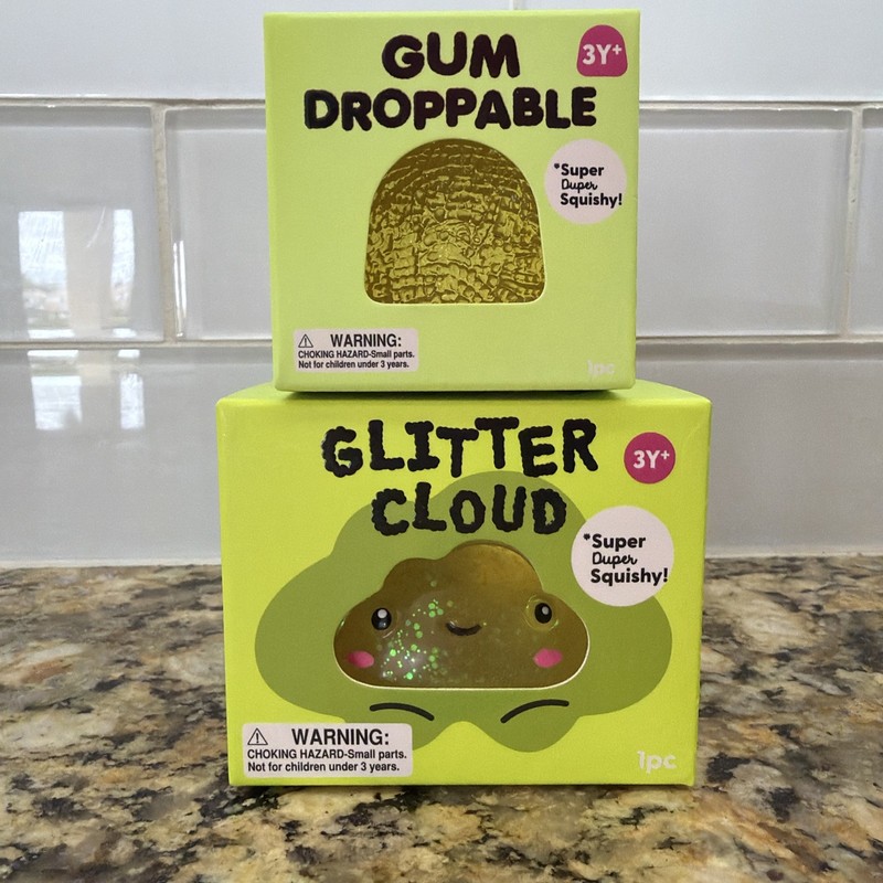 J’ADORE YELLOW SQUISHY SET OF 2 – 1 gum droppable AND 1 GLITTER CLOUD brand new