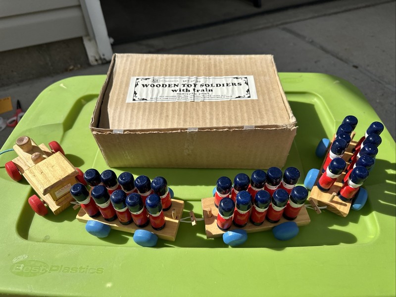 Vintage Wooden Toy Soldiers Counting Math Learning Pull String Train Chadwick
