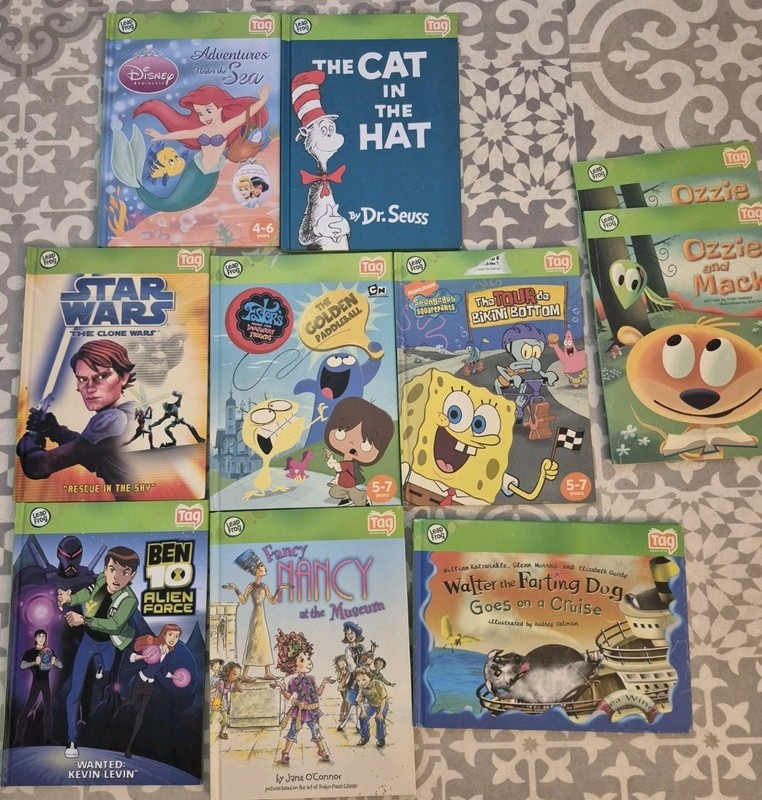 Lot Of 10 Leap Frog Tag Books – NO PEN – Star Wars, Ben 10, Seuss, Disney HB+PB