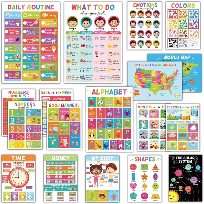 18 Educational Posters for Toddlers and Preschoolers ABC Alphabet Wall Decor for
