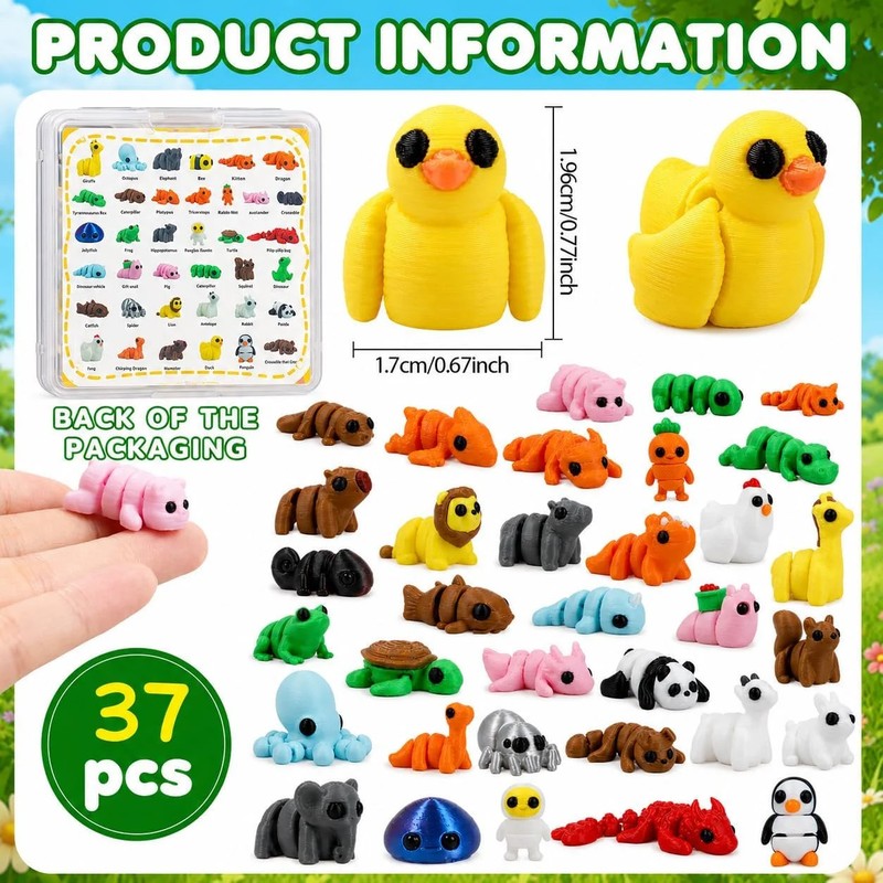 37PCS Mini 3D Printed Animals, Articulated Animal Figurines Bulk, Flexible 3D Pr gallery