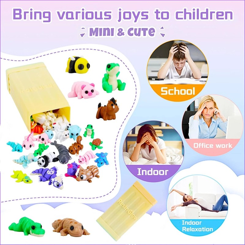 42PC 3D Printed Mini Animals with Box, Small 3D Printed Animal Figurines with St gallery