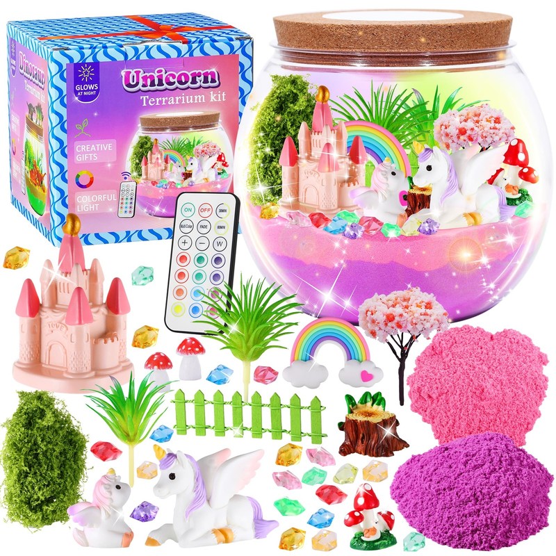 Unicorn Terrarium Crafts Kit for Kids-LED Night Light Unicorn Birthday Gifts …