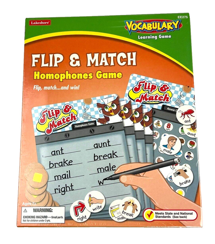 Lakeshore Vocabulary Learning Game Flip & Match Homophones Home Schooling New