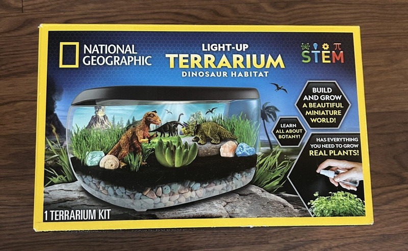 Dinosaur Habitat Light-Up Terrarium Kit for Kids with Plants and Gemstones