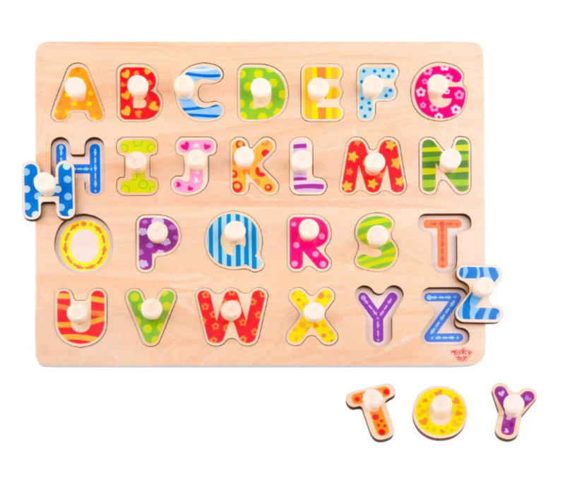 Wooden Alphabet Puzzle with Pegs – ABC Learning Board for Toddlers Kids Montesso