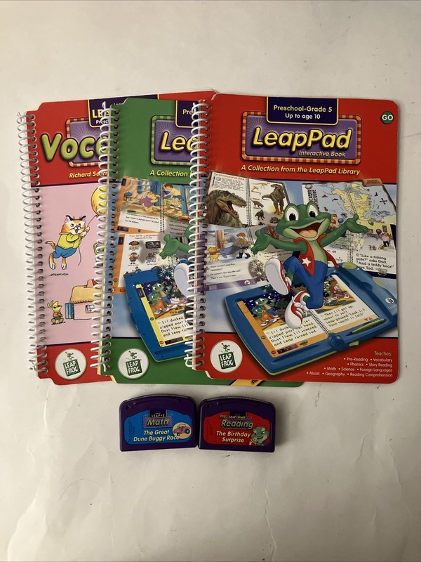Lot of 3 Leap Frog Leap Pad Reading & Vocab Math Richard Scarry & 2 Cartridges