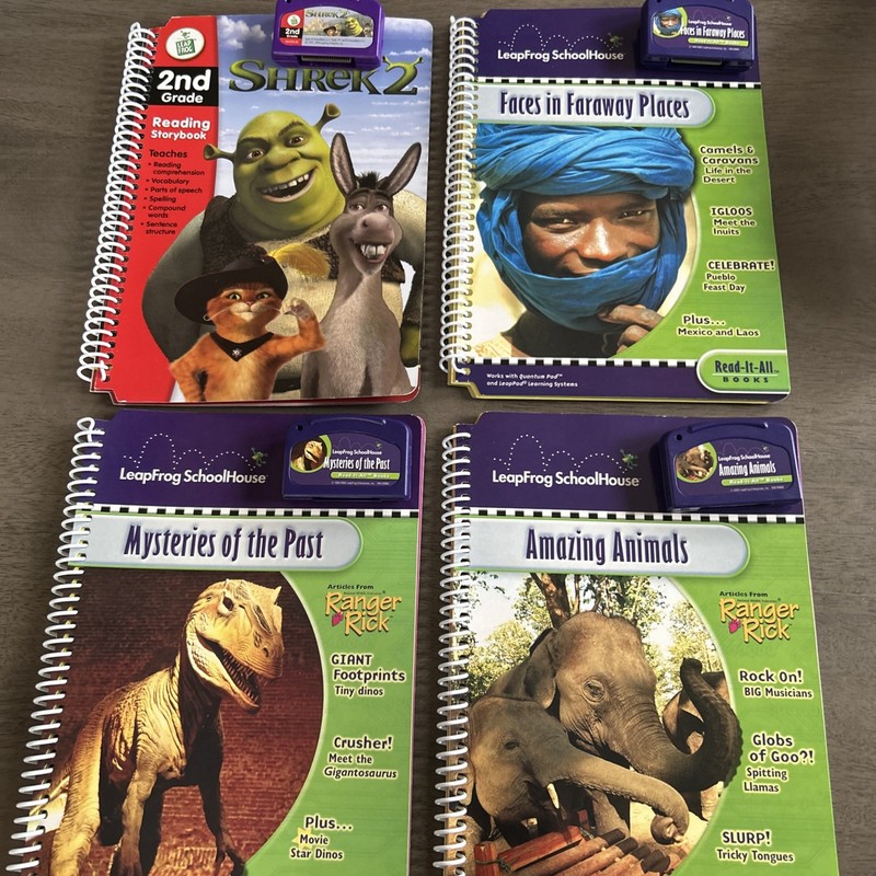 Leapfrog Leappad QuantumPad Shrek Animals Dinosaur Book & Cartridge Game Lot