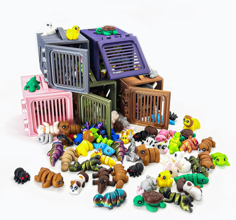 30Pcs Mystery Mini Animals Figures Set, 3D Printed Small Animal Flexible Fidget