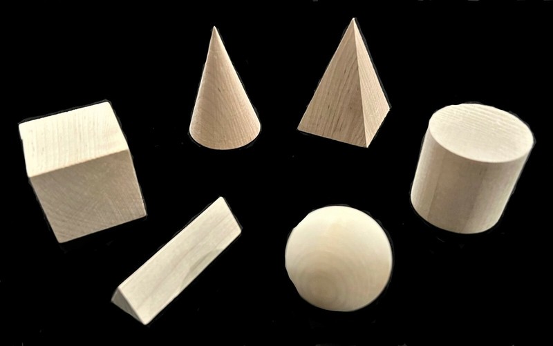 3-DIMENSIONAL WOODEN GEOMETRIC SHAPES (Set of 6 in original packaging)