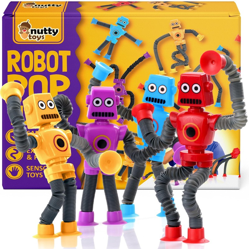 nutty toys Sensory Robot Toys 4pk – Top Pop 1 Count (Pack of 4), Multicolor