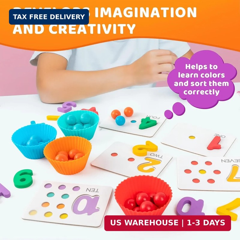 Fine Motor Toys，Wooden Peg Board Bead Game for Toddlers - Rainbow Stacking, Colo gallery