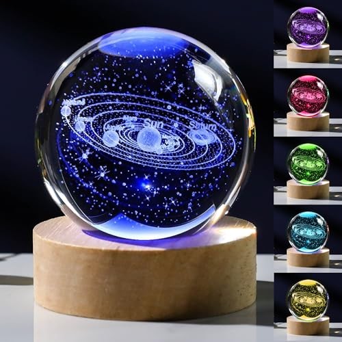 3D Crystal Ball with LED Colorful Lighting Touch Base Model Decor Solar System