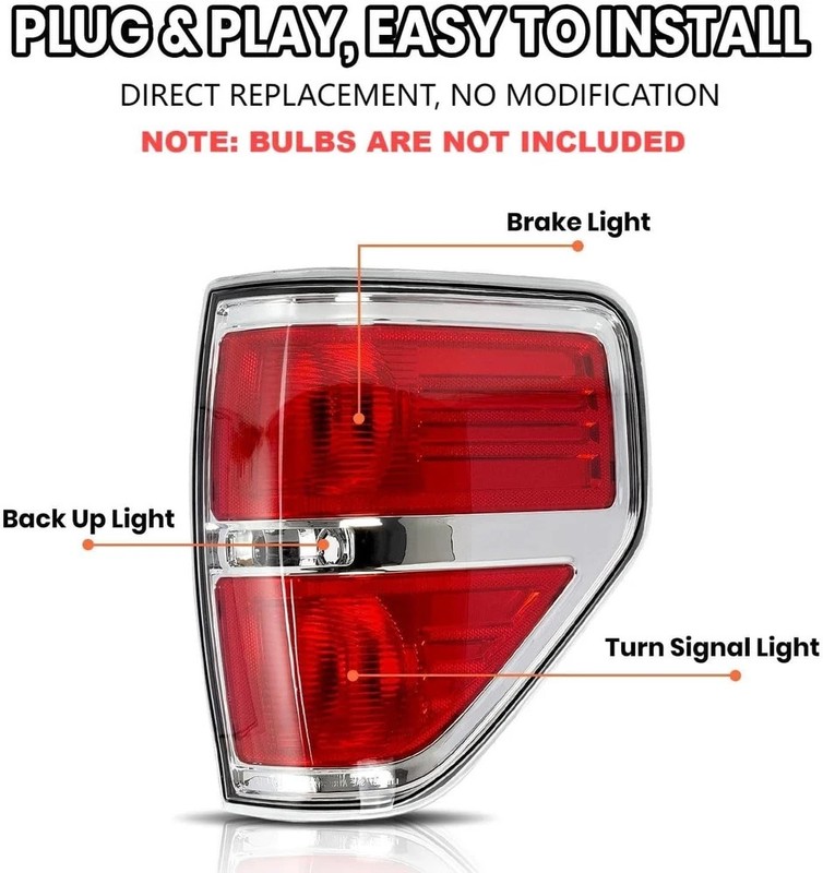 09-14 Ford F150 Right Passenger Side Tail Light Chrome Trim Red Brake Signal gallery