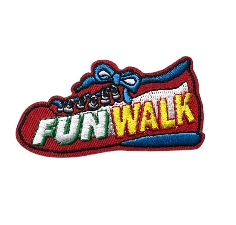 Fun Walk Red Walking Shoe 2 5/8 x 1 1/4 inch Patch AVA0828 F8D2E
