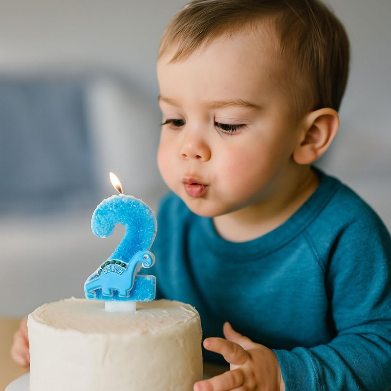 Glow in the Dark Dinosaur Number 2 Birthday Candle – 3.2" Large Blue Glitter Cak gallery