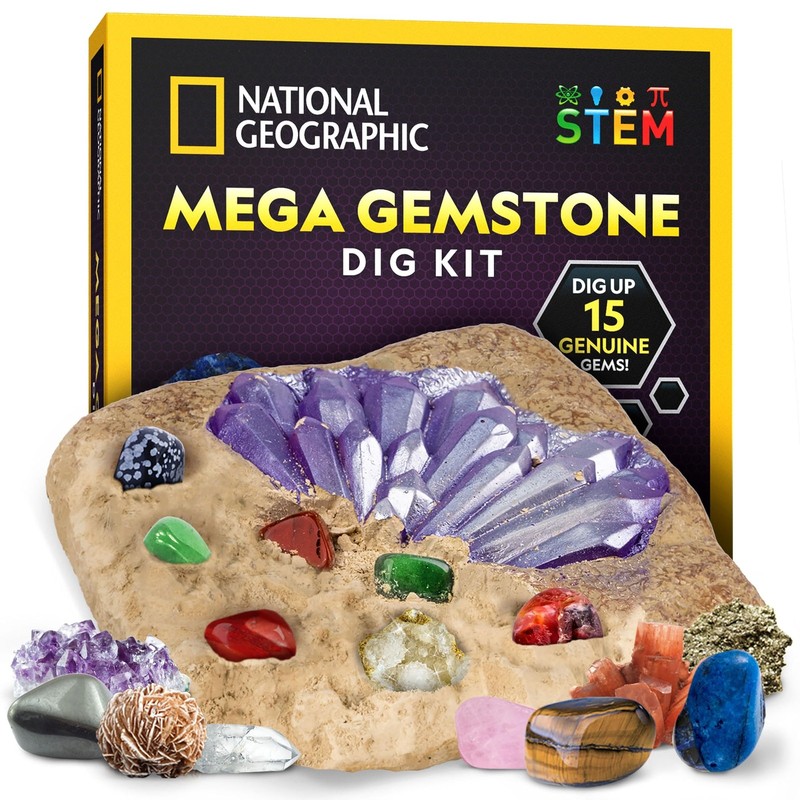 NATIONAL GEOGRAPHIC Mega Gemstone Dig Kit – Dig Up 15 Real Gemstones and C