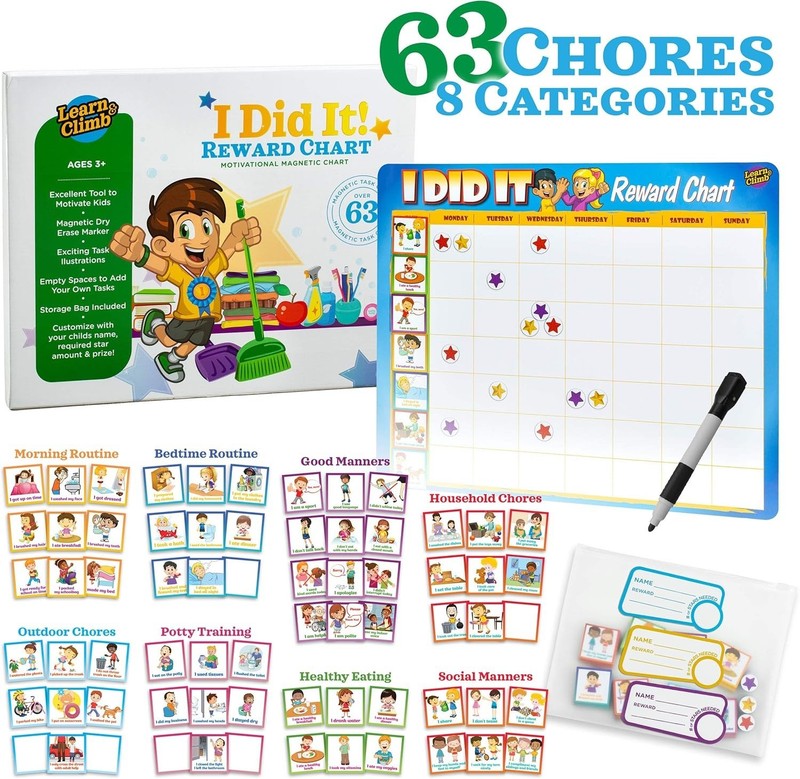 Magnetic Dry-Erase Reward Chart for Kids - 63 Engaging Tasks & Potty Training gallery