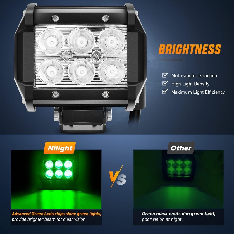 Nilight 4 inch Led Light Pod Green Spot Driving Fog Lights 2PCS 18W Off Road Fis gallery