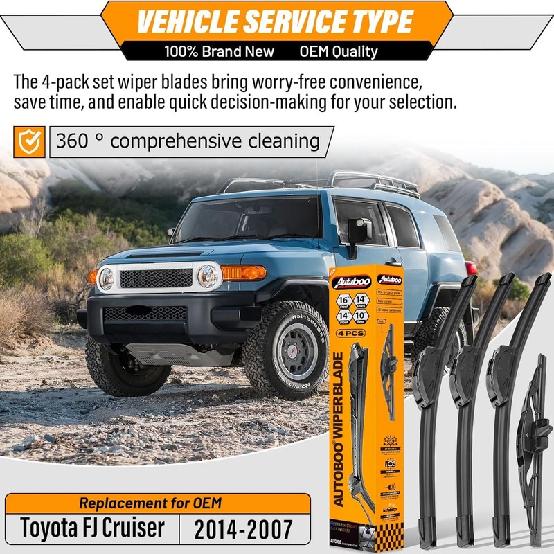 AUTOBOO Windshield Wipers 16+14+14 Inch With 10 Rear For FJ Cruiser gallery