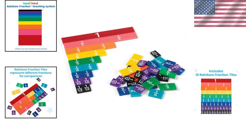 Durable Plastic Rainbow Fraction Tiles for Engaging Math Lessons - Set of 51 gallery
