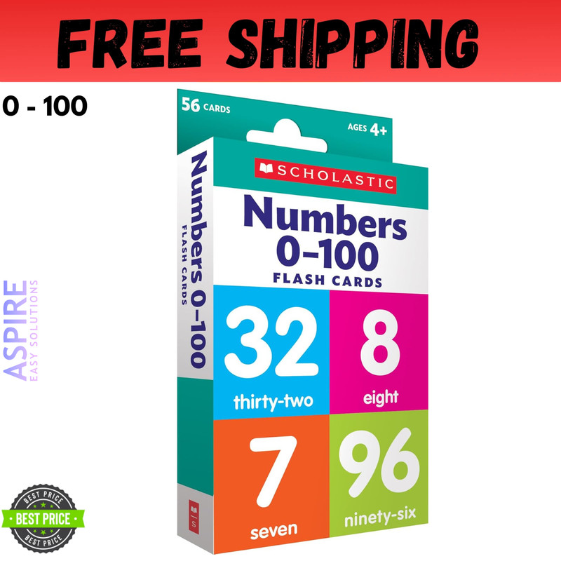 Flash Cards: Numbers 0 – 100, 56 cards , Ages 3 4 5 6 Preschool 3 Language Engli