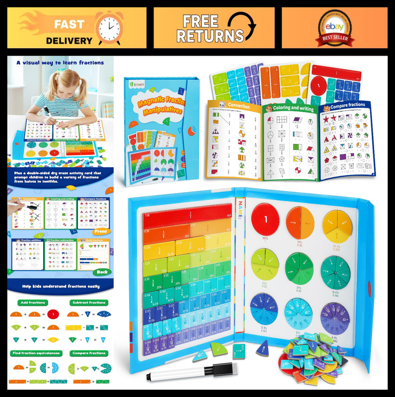 Magnetic Fraction Educational Puzzle Set – Math Manipulatives for Kids, Montesso