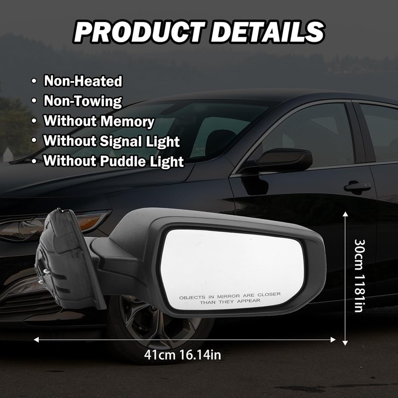 Passenger Side View Mirror For Chevy Malibu 2016-2022 Non Heat gallery