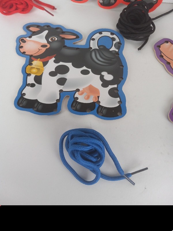 5 piece Farm Animal Lacing Board Education Manipulatives with colorful laces gallery