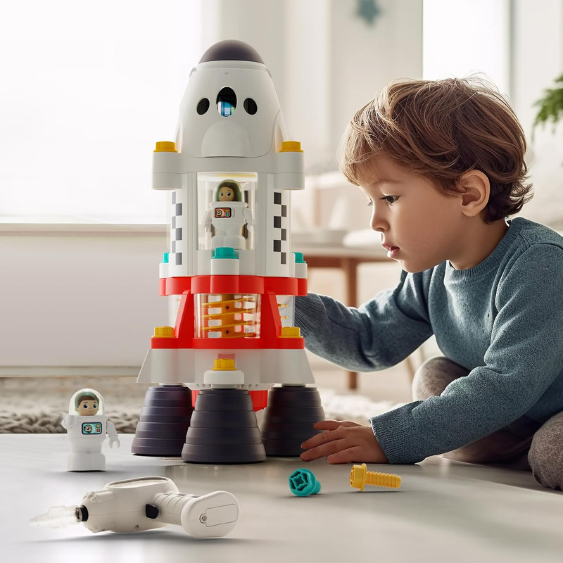 Rocket Outer Space Toys, Kids Spaceship Playset with Space Shuttle, Electric Dri