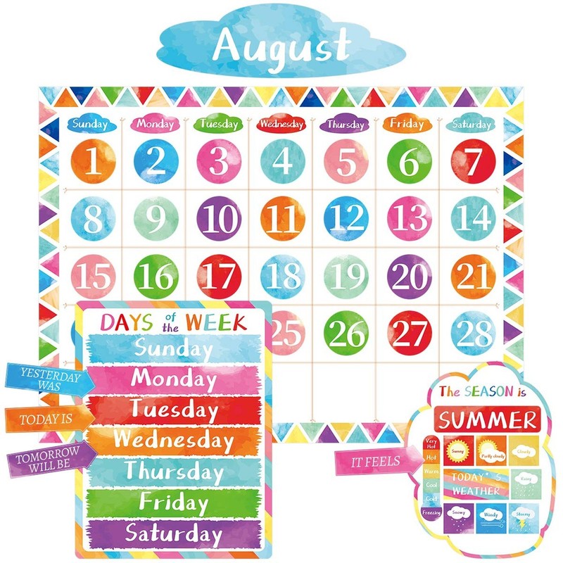 Watercolor Calendar Bulletin Board Set Colorful Classroom Calendar Set for Pr…