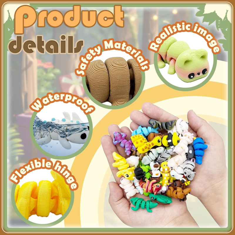 30Pcs Mystery Mini Animals Figures Set, 3D Printed Small Animal Flexible Fidget gallery