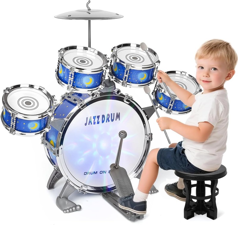 Kids Drum Set Toddler Musical Toy Ages 2-5 w/ Stool Boys Girls Birthday Xmas Gif
