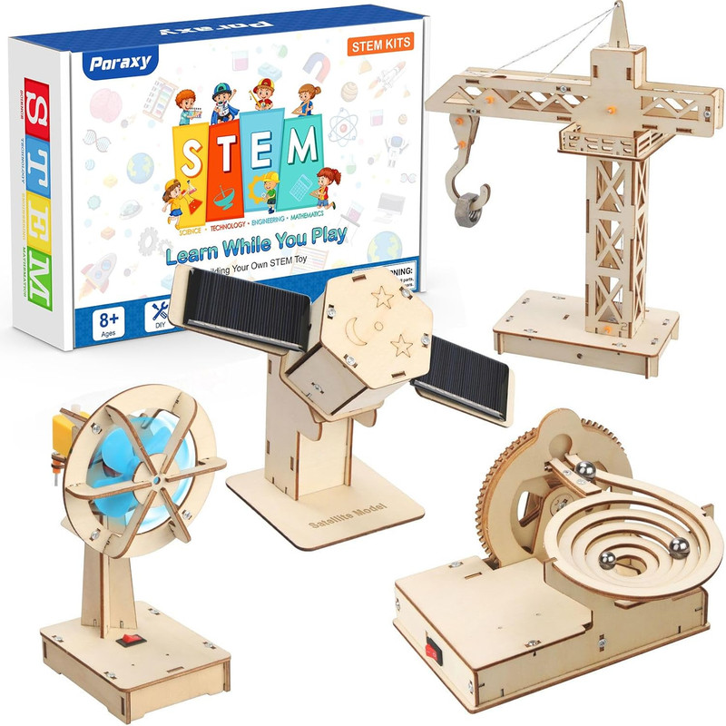 4 in 1 STEM Kits, STEM Projects for Kids Ages 8-12, Assembly 3D Wooden Puzzles,
