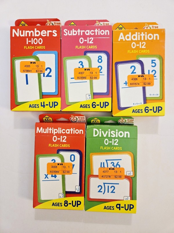 5 Pack School Zone Flash Cards Ages 4 to 9+ Mathmatics & Numbers Toys-R-Us NIB