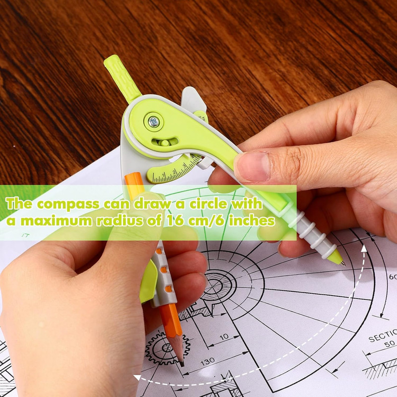 1 Set Plastic Geometry Math Set 7 Pcs Includes 6'' / 4 '' Protractor, Drawing gallery