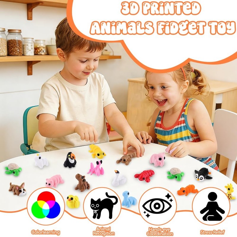 JOICEE 50 Pcs Mini 3D Printed Animal Figurines Set, Articulated Flexible Fidg... gallery