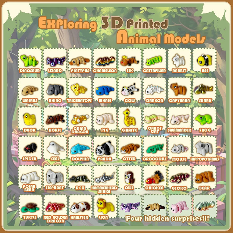 30Pcs Mystery Mini Animals Figures Set, 3D Printed Small Animal Flexible Fidget gallery