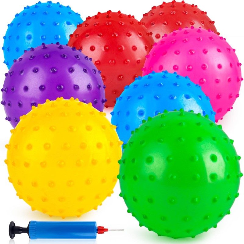 LOVEINUSA 8-Pack 7in Knobby Bouncy Sensory Spiky Balls Pump Kids Party Favors
