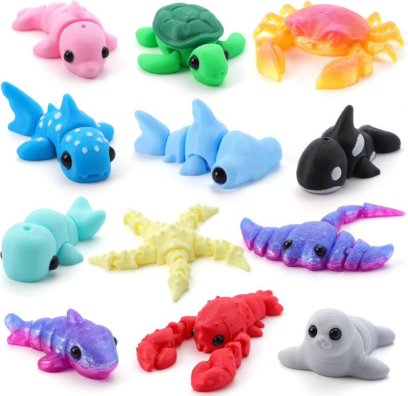 12 Pcs 3D Printed Ocean Animals Flexible Fidget Toys Desk Pets Party Favors Kids gallery