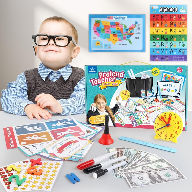 Pretend Play Teacher Set for Kids with Numbers Bell Whiteboard Learning Cl gallery