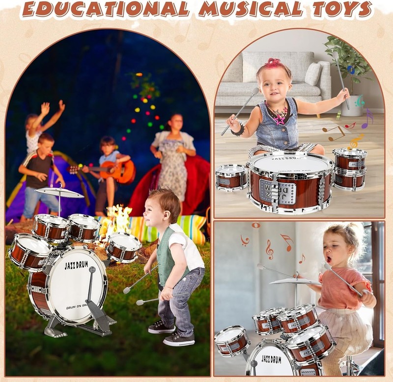 Toy Drum Set for Toddler Kids | Jazz Drum Kit with 5 Drums Percussion Musical... gallery