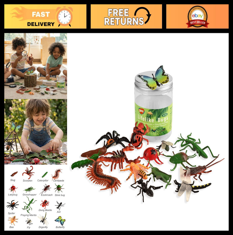 Realistic Insect Play Figures – 16 Pcs Educational Bug Toys, 2-3 Inch, Party Fav