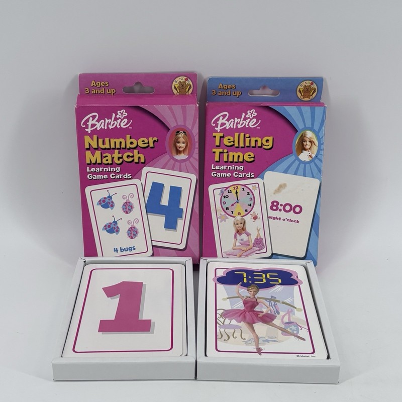 VTG Barbie Number Match & Telling Time Learning Game Cards Educational 2004