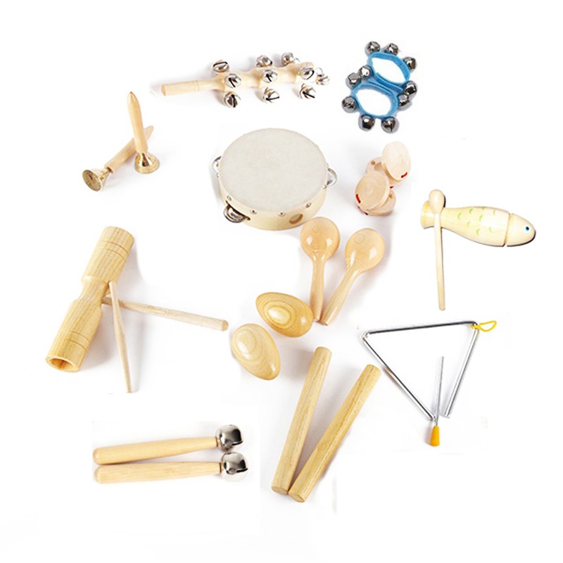 12 Types Orff Musical Instruments Kids Wood Percussion Drum Maracas Toys Kit