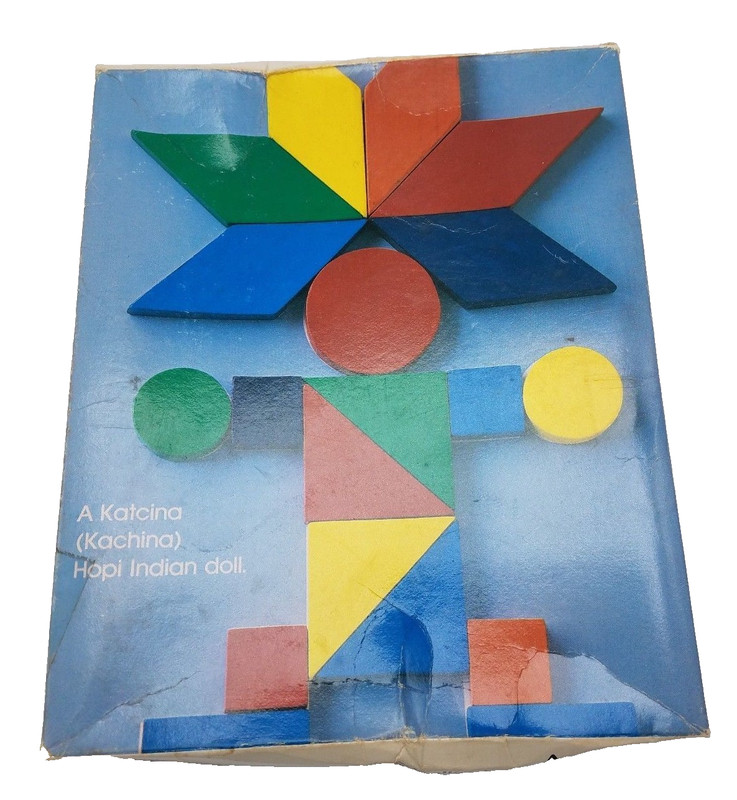 Vtg 80’s Design Discovery Toys Educational Wood Tangrams w Book COMPLETE! JK1