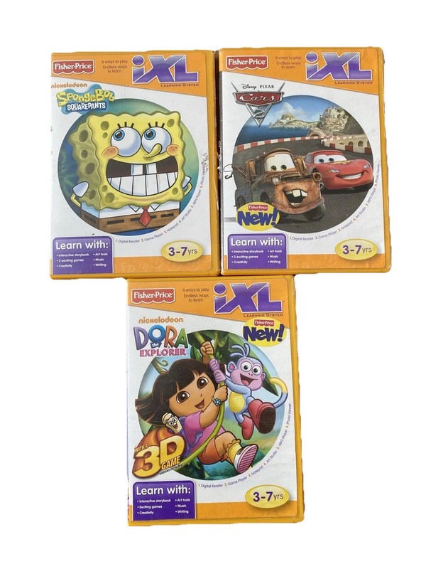 Fisher Price iXL Learning- Lot of 3 Learning Games – Sponge Bob, Cars, Dora